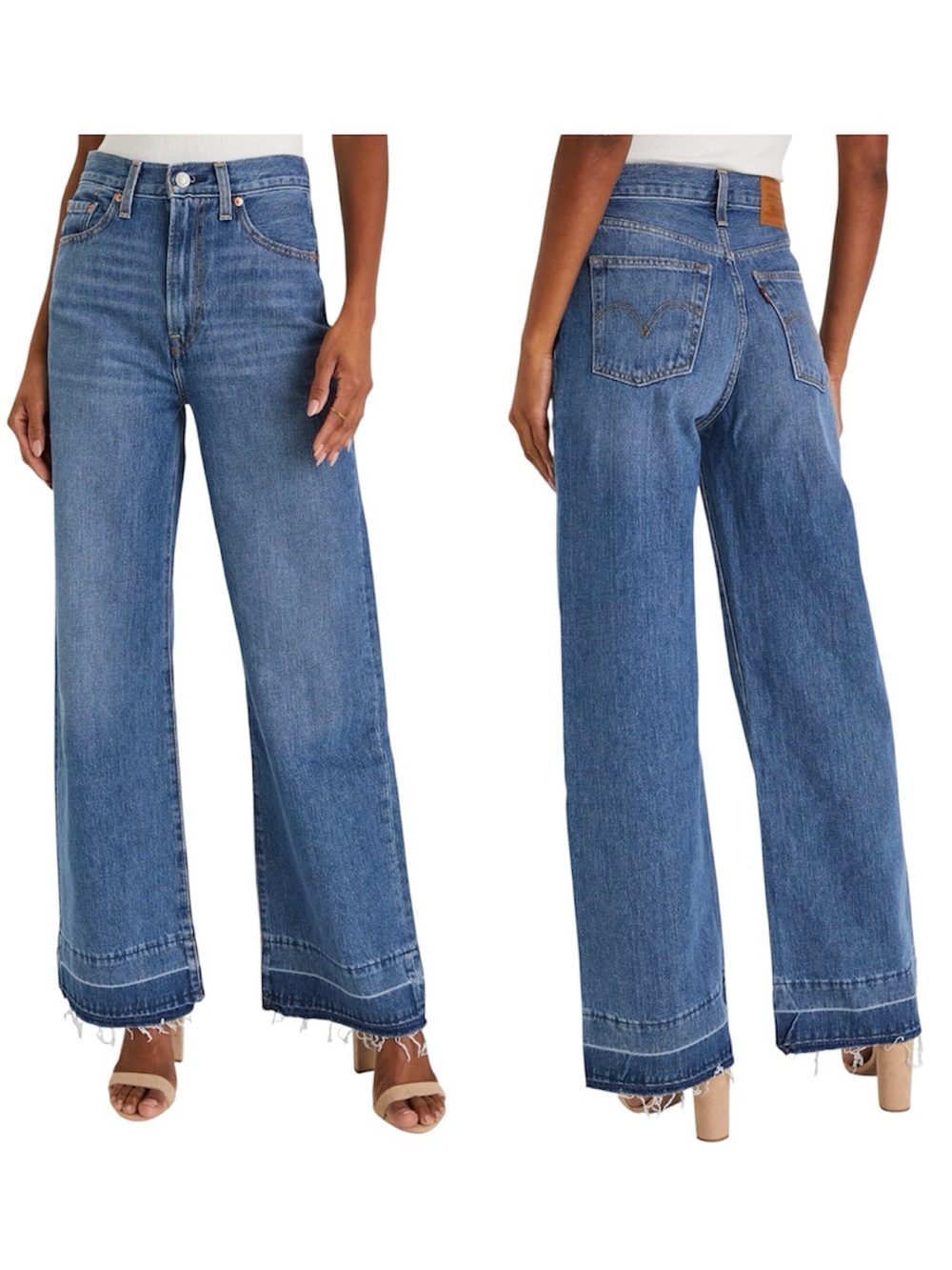 Levi’s | Ribcage Wide Leg Raw Hem Medium Wash Denim Jeans Size 25 *flawed